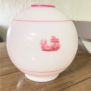 Victorian Antique Milk Glass Globe Lamp Shade w/ Pink Transfer Design
